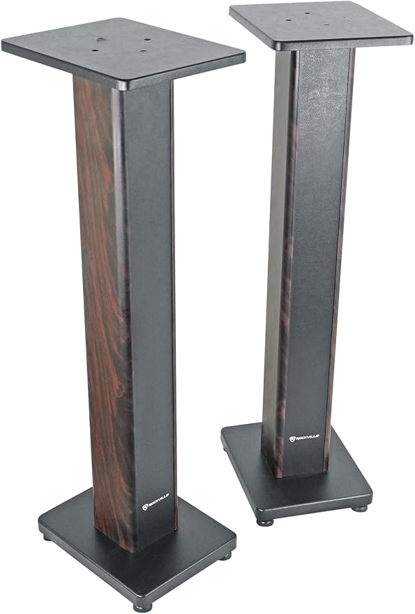 Rockville RHTSD 36" Bookshelf Speaker Stands, Dark Wood Grain, Dual Top Plates by Rockville