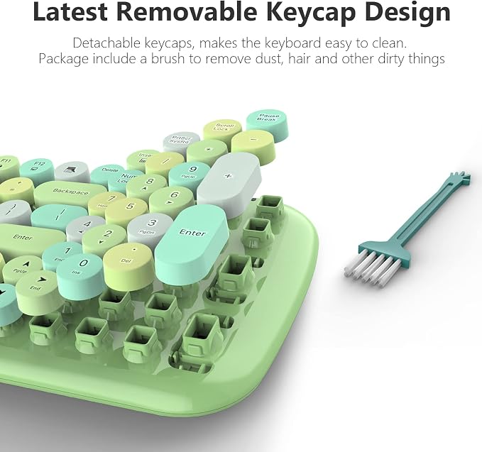 KNOWSQT Wireless Keyboard and Mouse Combo, Light Green 100 Keys 2.4 GHz Round - Image 5