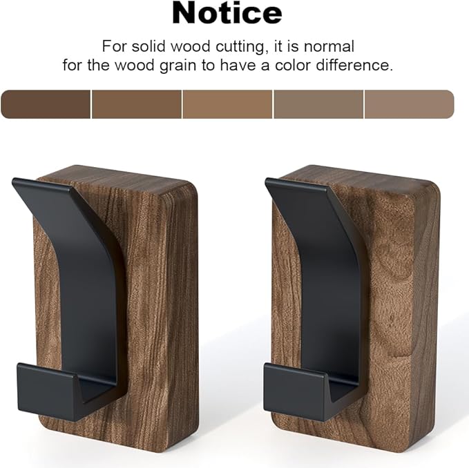 4 PCS Black Walnut Wood Wall Hooks Adhesive Mounted & Wall Mounted Rustic - Image 3