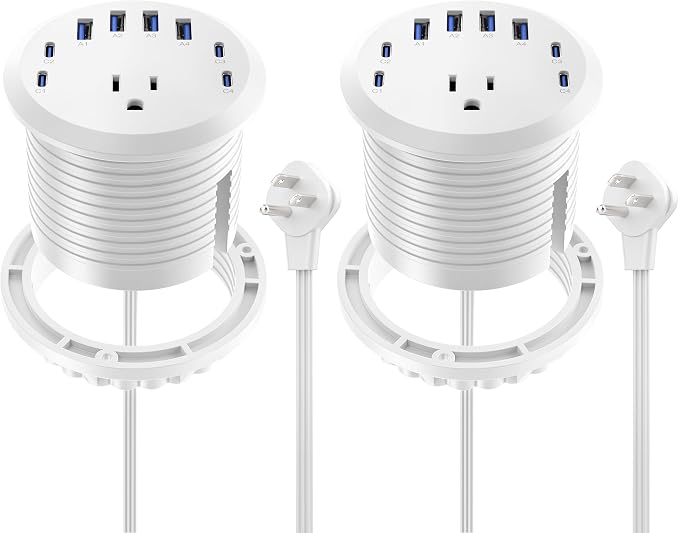Jgstkcity 65W USB-C Hidden Desktop Power Grommet: 1 AC Outlet, 8 USB Charging by Jgstkcity