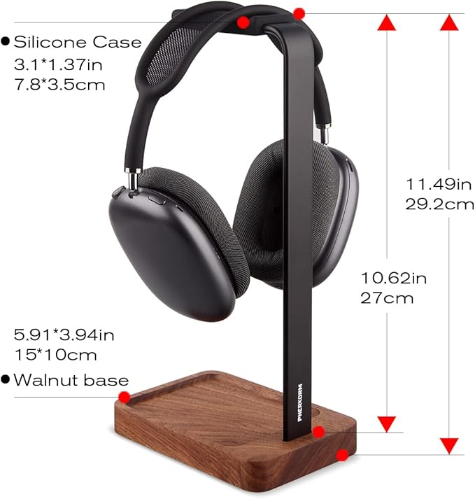 Walnut Wood & Aluminum Headset Holder, Desktop Headphone Stand, Universal - Image 8