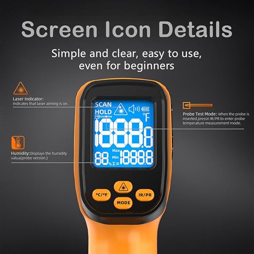 Infrared Thermometer Gun, Non Contact Thermometers Laser Temperature Guns - Image 5