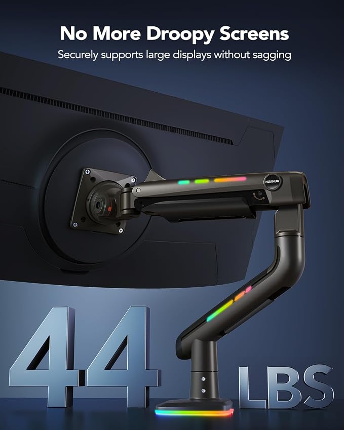 HUANUO RGB Monitor Arm for Ultrawide Screens up to 57″, Heavy-Duty Single Mount - Image 4