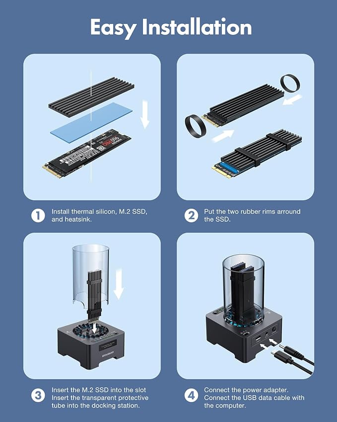 GRAUGEAR NVMe M.2 SSD Duplicator Dual-Bay Offline Clone Tool-Free, 20Gbps USB C - Image 8