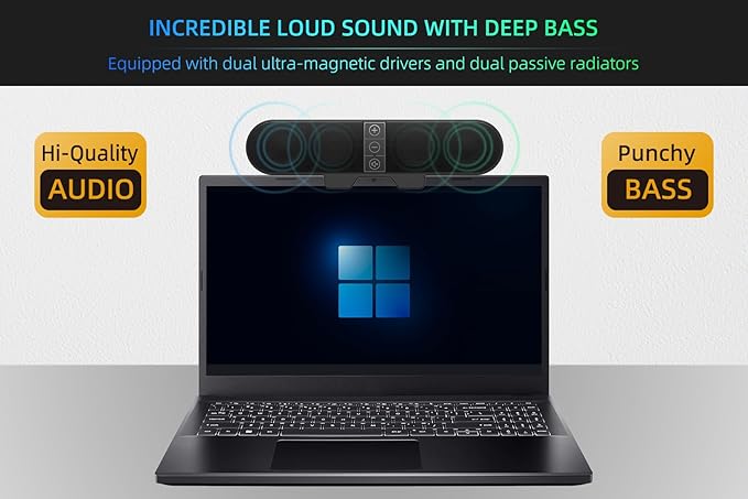 Computer Speakers for Desktop PC Monitor, USB Plug-in, Computer Soundbar for PC - Image 4