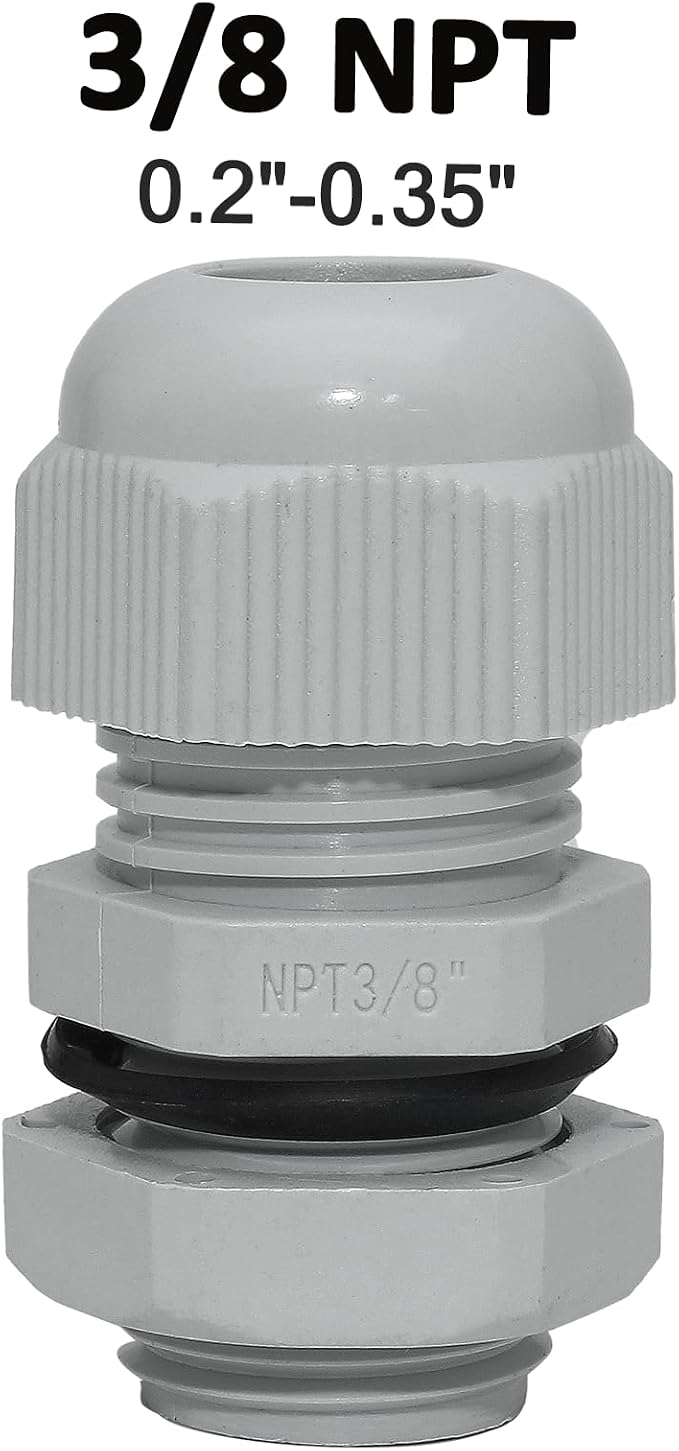20 Pcs 3/8" NPT Nylon Cable Glands, IP68 Waterproof Adjustable Cord Grip Cable - Image 2
