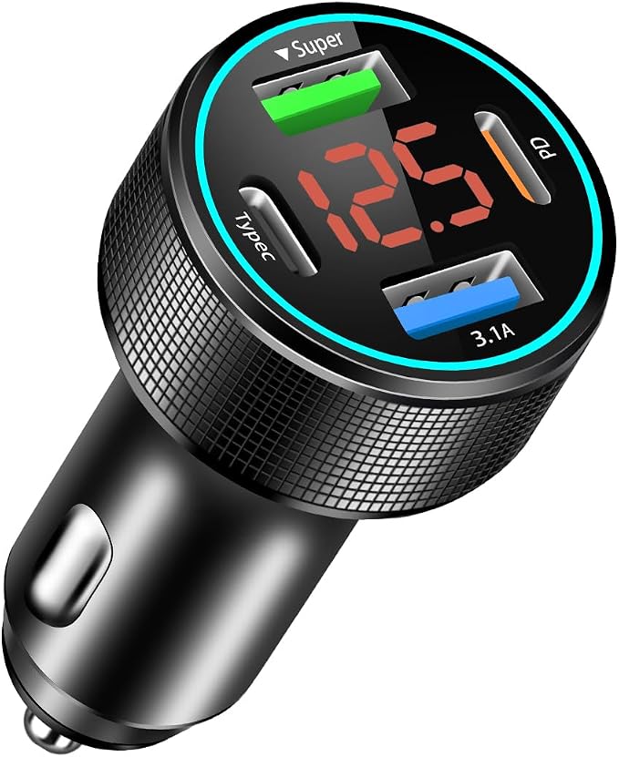 66W USB C Car Charger 4 Port Car Charger Adapter by GemCoo