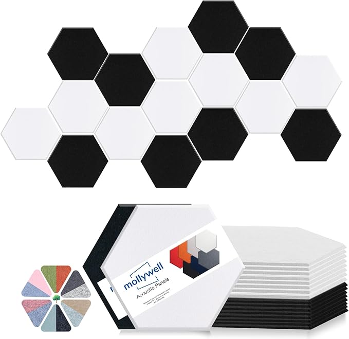 Mollywell Hexagon Acoustic Panels, High Density, Soundproofing, Decorative by Mollywell
