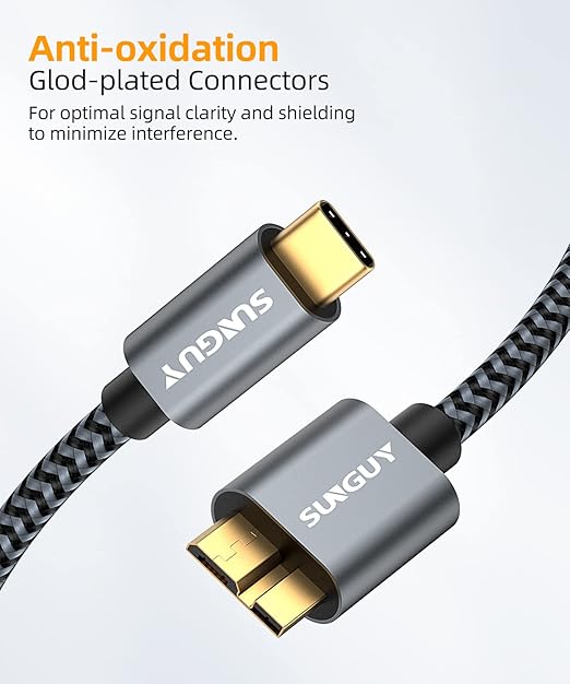 SUNGUY 10Gbps 5FT Micro B to USB C Hard Drive Cable, USB 3.1 USB C to Micro B - Image 5