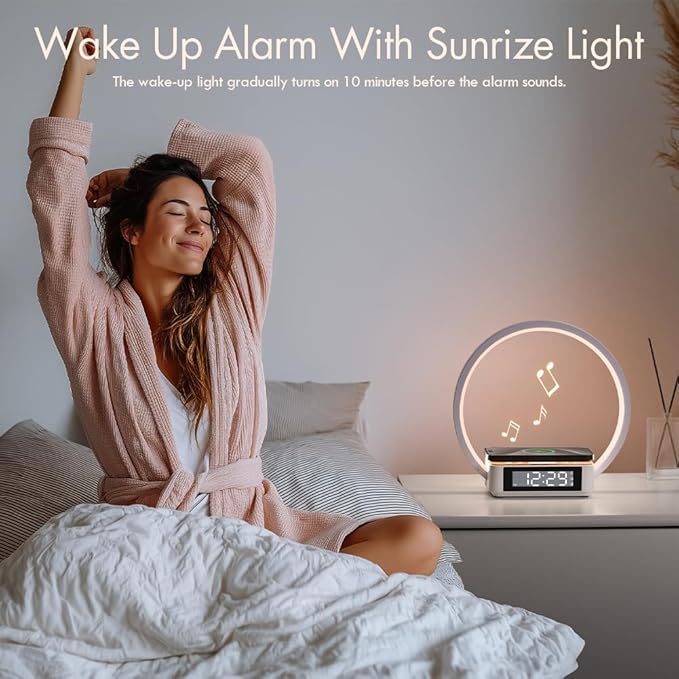 Wireless Charging Station with Alarm Clock, Bedside Lamp with Sunrise Wake-Up - Image 3