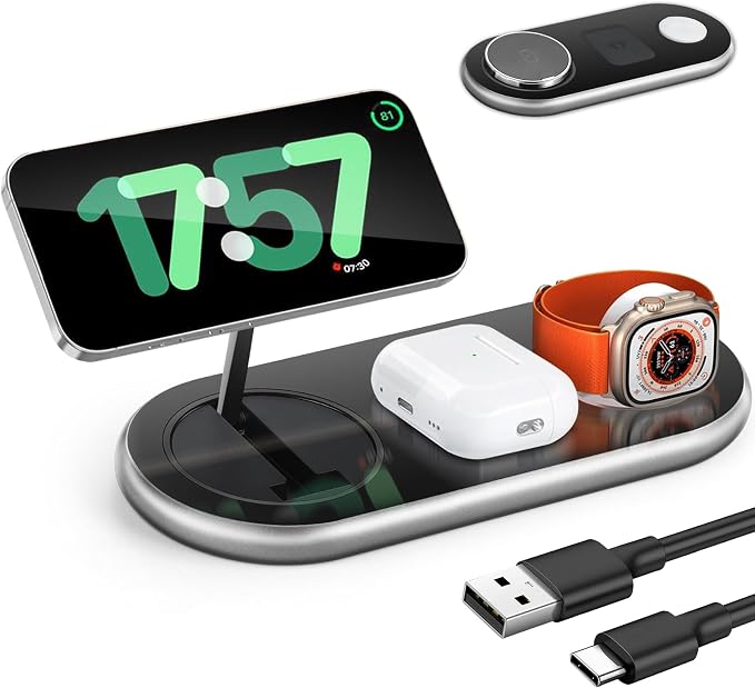 Wireless Charger iPhone Apple Qi2 Magsafe Charger 3 in 1 Charging Station Apple by LOOWARTS