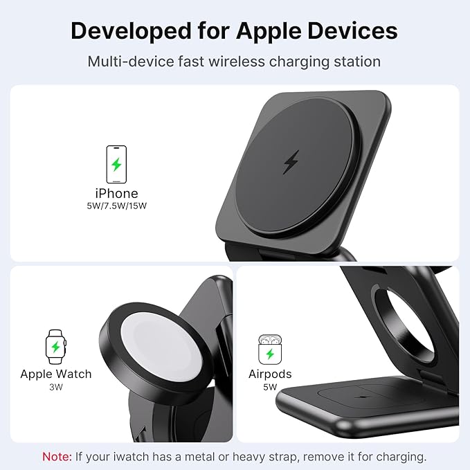 3 in 1 Charging Station for Apple Multiple Devices, Zinc Alloy Foldable Travel - Image 3