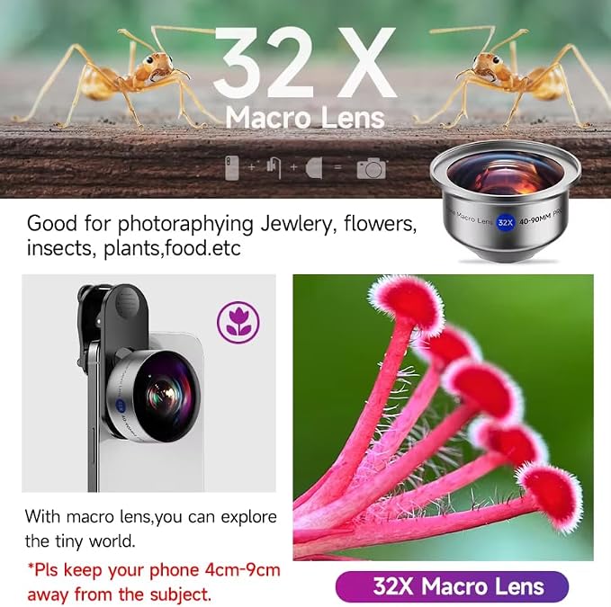 32X Macro Lens Kit for iPhone, 3 in 1 Phone Camera Lens Kit, 52MM CPL Lens - Image 8