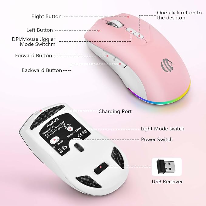 Wireless Bluetooth Mouse, 2.4G and Bluetooth 5.2 Ergonomic Rechargeable USB - Image 3