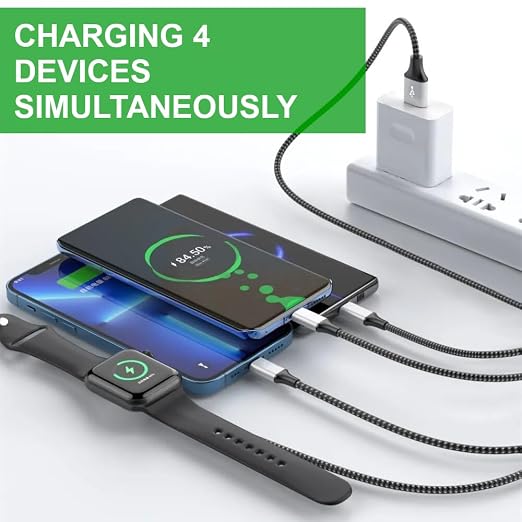 Multi Charging Cable for Apple Watch, Magnetic Wireless Charger, 4 in 1 Nylon - Image 3