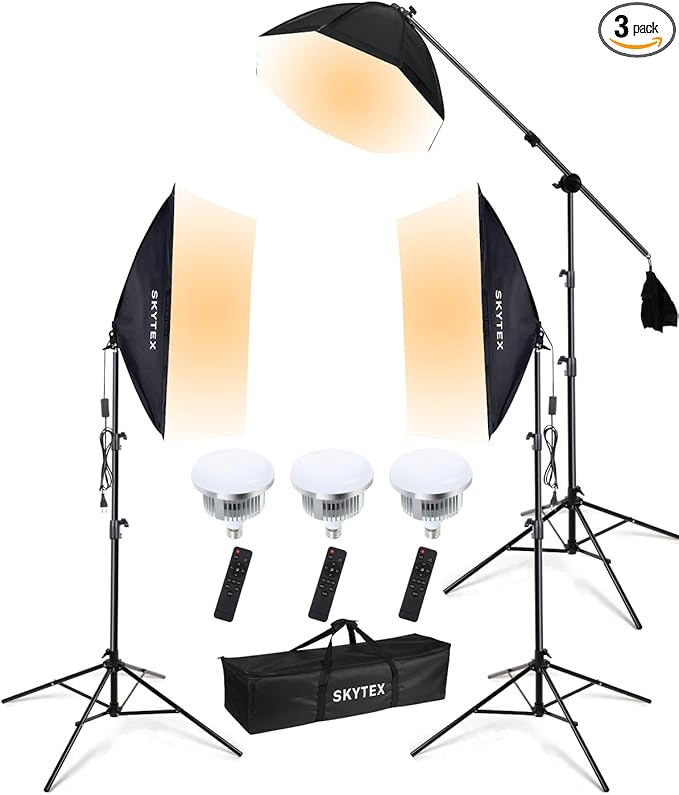 Skytex Softbox Lighting Kit 3Pack 20x28in Soft Box|28in Octa Softbox|85W by skytex