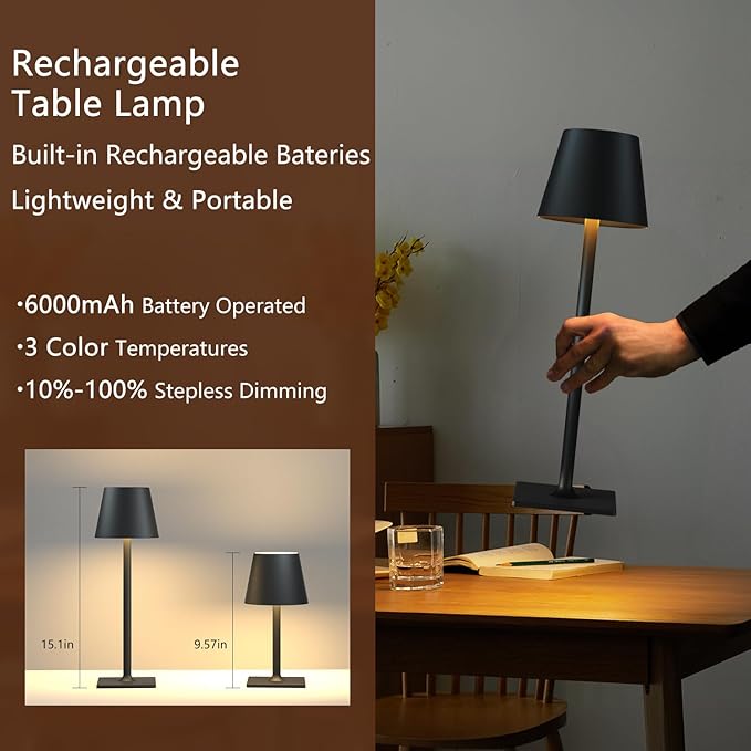 4 Pack Cordless Table Lamps, Portable Rechargeable Lamp, 6000mAh Battery - Image 4