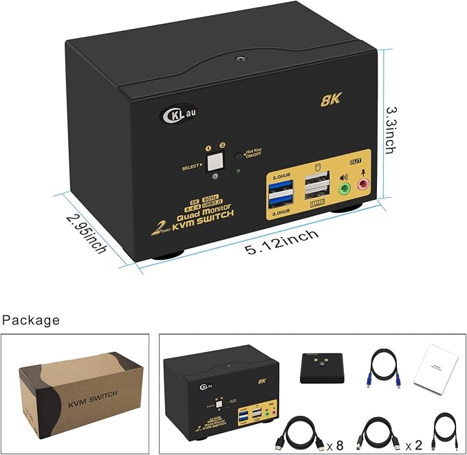 CKLau 2 Port USB 3.0 Quad Monitor KVM Switch HDMI 2.1 8K@60Hz 4K@144Hz - Image 6