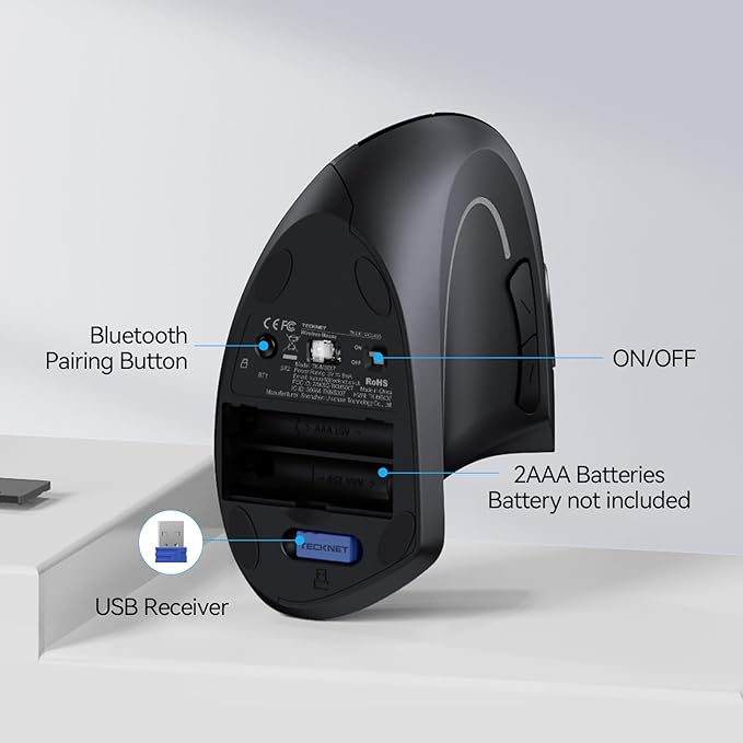 TECKNET Ergonomic Mouse, Wireless Bluetooth Vertical Mouse, 4800 DPI Optical - Image 7