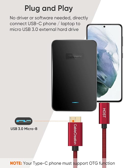 CableCreation 1FT USB C to Micro B Cable, 10Gbps Speed External Hard Drive - Image 5