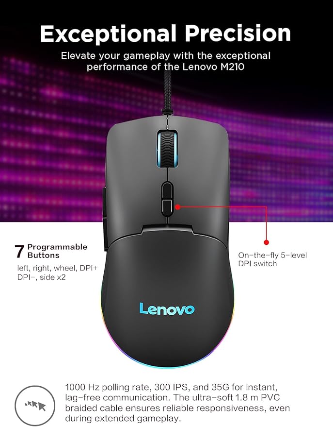 Lenovo M210 RGB Wired Gaming Mouse - Image 3