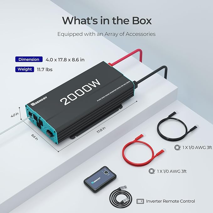 Renogy Inverter P2 2000 watt Pure Sine Wave Inverter, Solar Car Power Inverter - Image 8