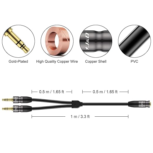 J&D 3.5 mm to 2X 3.5 mm Cable, 6.6 Feet - Image 2