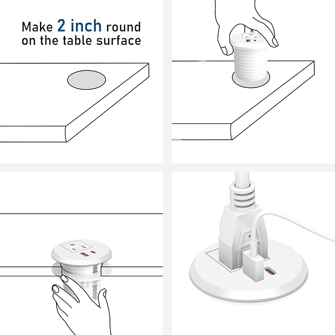 Desktop Power Grommet 2 Inch Hole, PD 30W USB C Fast Charging Station, Recessed - Image 6