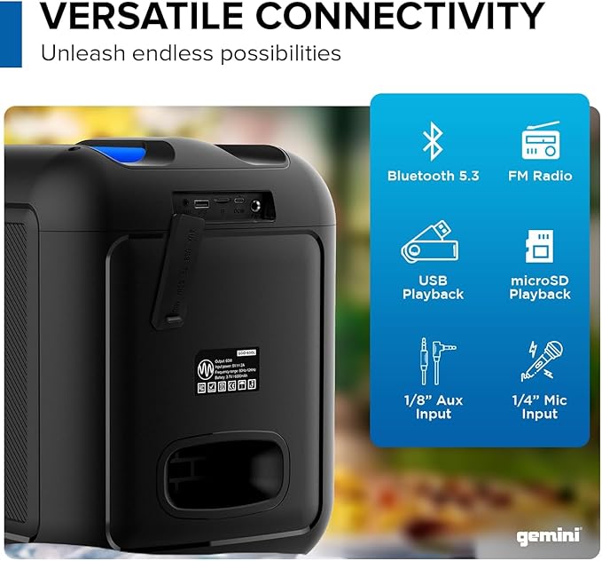 Gemini Box-Style Bluetooth Party Speaker - Image 4