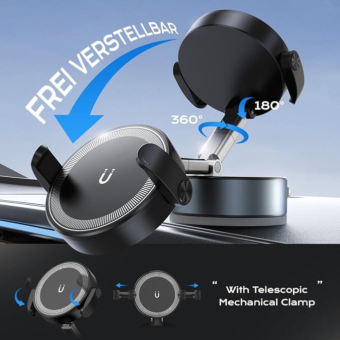 360° Rotation Clip on Car Phone Mount, 2 IN 1 Adjustable Magnetic Car Phone - Image 3