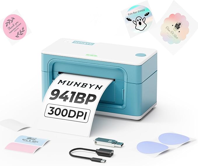MUNBYN Bluetooth Thermal Label Printer 941B, Wireless 300DPI 4x6 Shipping Label by MUNBYN