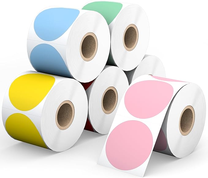 6 Rolls 2" Color Circle Direct Thermal Stickers Labels, Self-Adhesive Round - Image 8