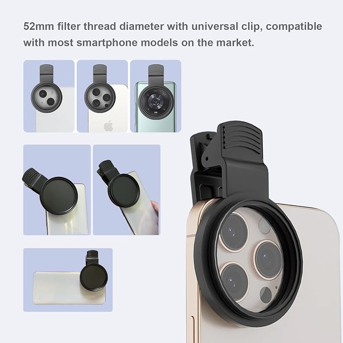 52mm Clip-on ND2-400 Phone Camera Lens Filter Kit, Adjustable Neutral Density - Image 4