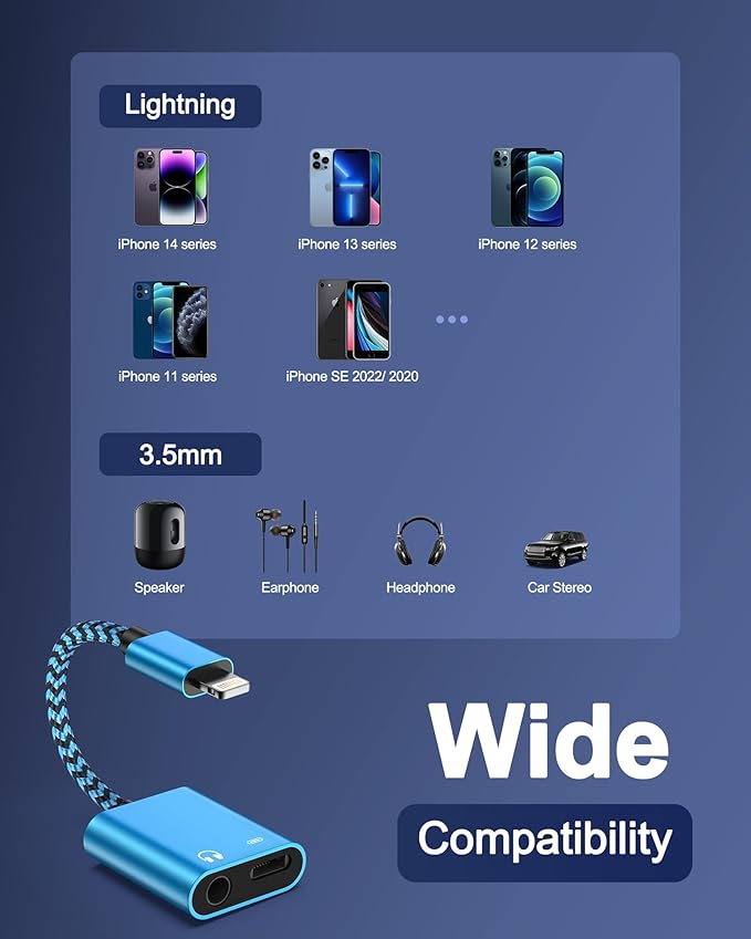 iPhone Headphone Adapter with Charge 2-in-1 Lightning to 3.5mm Female Aux Audio - Image 7