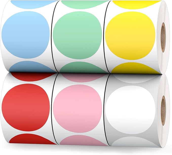 6 Rolls 2" Color Circle Direct Thermal Stickers Labels, Self-Adhesive Round by Printholic