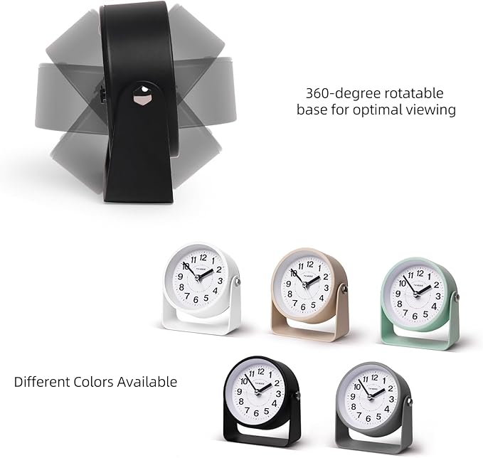 Analog Alarm Clock, Silent Non-Ticking Quartz Movement, Battery-Operated - Image 4