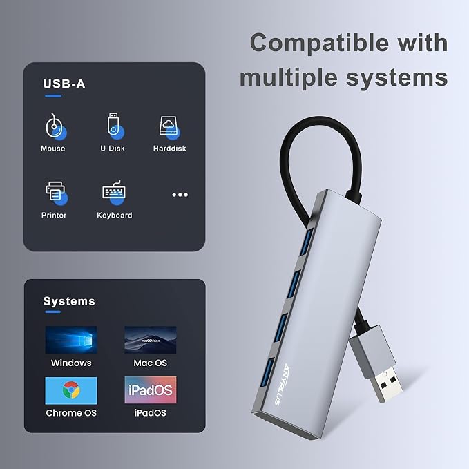 USB Hub, USB 3.0 Hub Aluminum Alloy Ultra Slim USB Splitter, Portable 4 Port - Image 5