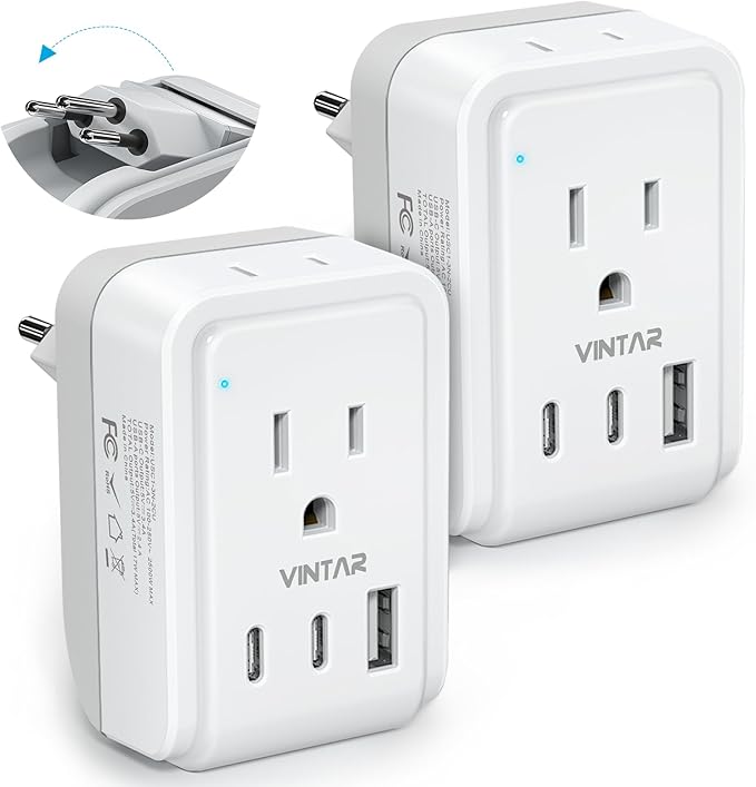 2 Pack Brazil Power Adapter, VINTAR Foldable Type N Plug Adapter by VINTAR