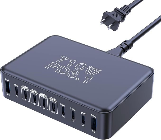 CHIPOFY 710W USB C Charger Block, 10 Port USB C Charging Station, Dual PD3.1 by GaNPDchargerUSBCcarcharger
