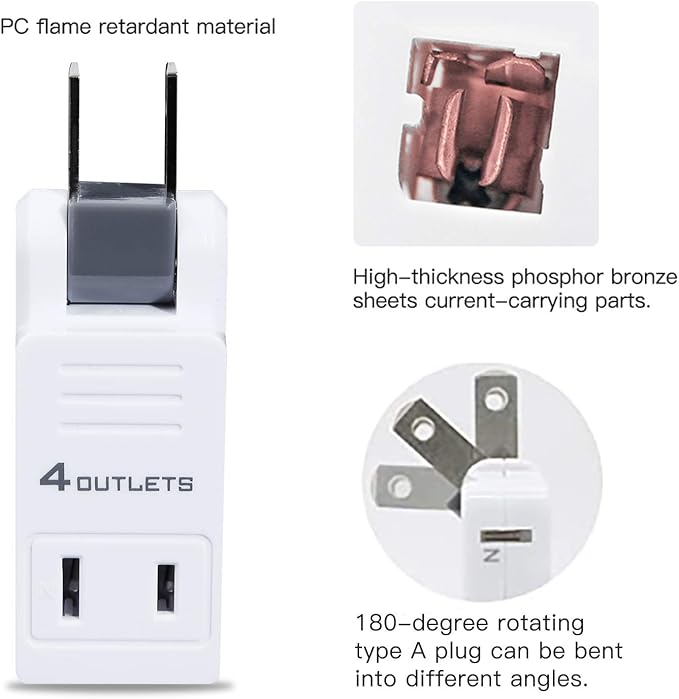 SYCON 2 Prong Swivel Wall Adapter, Electrical 4 Way Outlet Expander Plug - Image 3