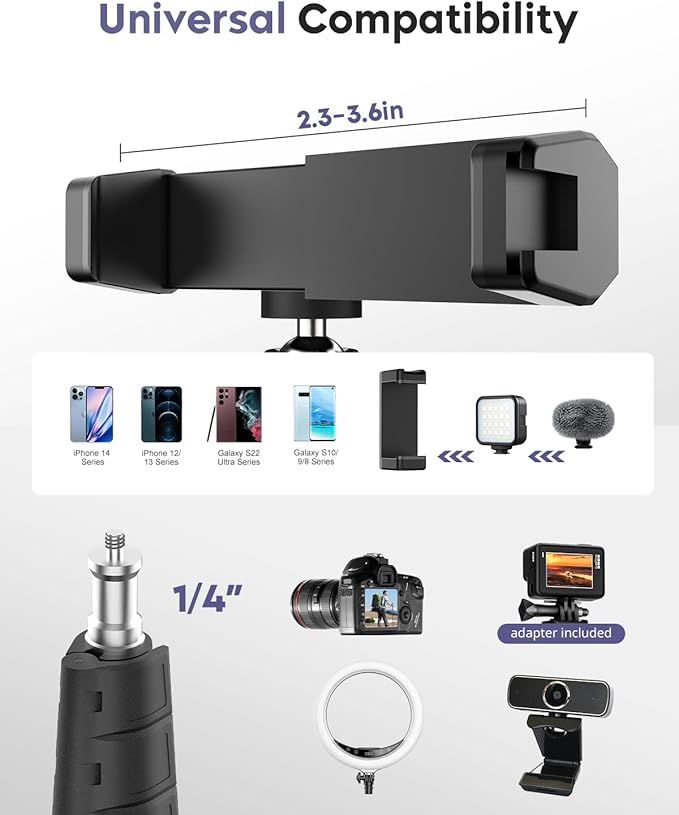 Aureday Phone Tripod, Remote and Phone Holder, Overhead & Selfie Stick - Image 3