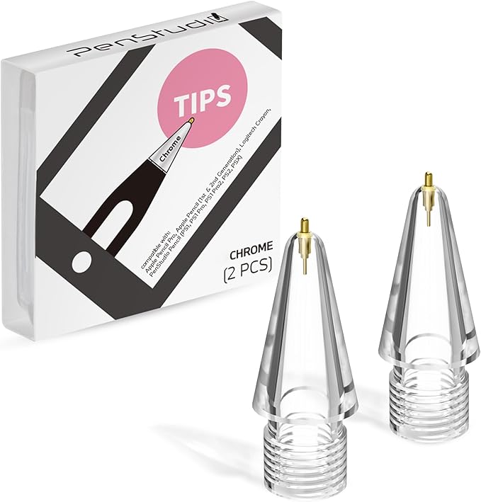 Chrome Metal Tips for Apple Pencil Pro/1st/2nd & USB-C, 2 Pack Durable Pencil by Penstudio