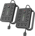 2PCS 5 FT Flat Plug Surge Protector Power Strip, 11 Multiple AC Outlets by Unknown