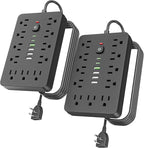 2PCS 5 FT Flat Plug Surge Protector Power Strip, 11 Multiple AC Outlets by Unknown