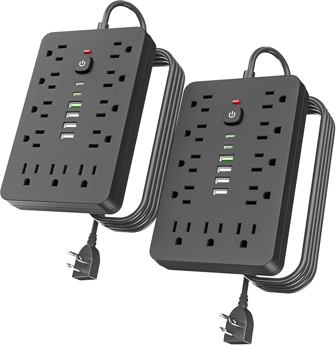 2PCS 5 FT Flat Plug Surge Protector Power Strip, 11 Multiple AC Outlets by Unknown