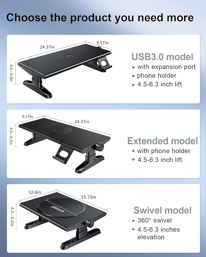 Monitor Stand Riser for Desk, 360°Rotation Freely Height Adjustable by Knob - Image 7