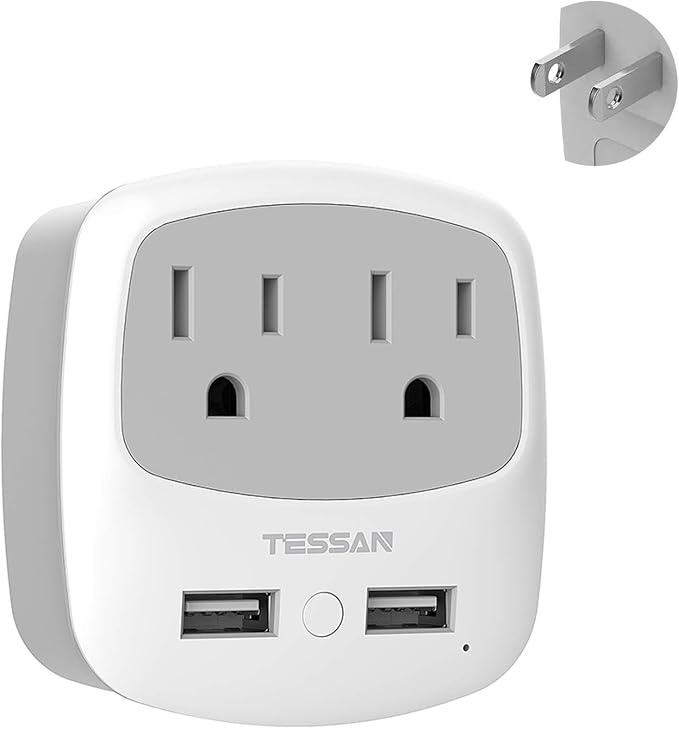 TESSAN US to Japan Plug Adapter, 2 Prong to 3 Prong Outlet Adapter by TESSAN