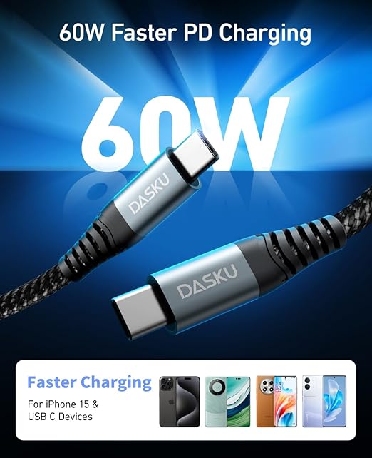 USB C to USB C Cable, iPad Pro Air, Samsung S24/S24 Ultra/S23 USBC Charger - Image 2