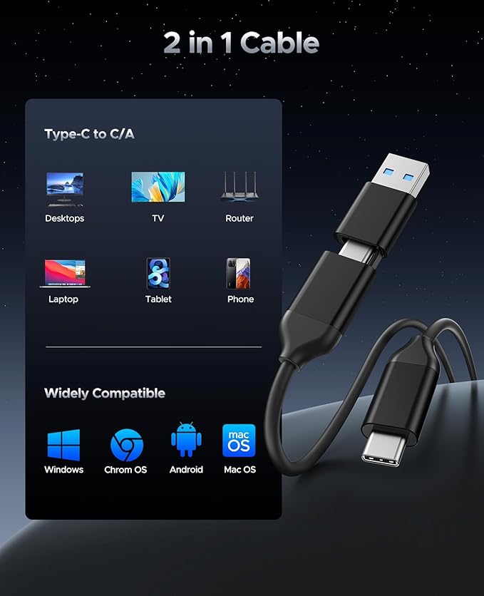 ORICO 2TB Portable SSD, Hanging Hook Design, Plug & Play, USB-C & A 2-in-1 Cable - Image 7