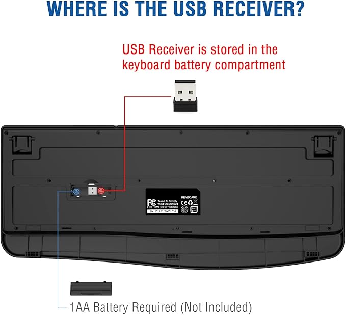 EDJO Wireless Keyboard, 2.4G Ergonomic Full Size Wireless Computer Keyboard - Image 5